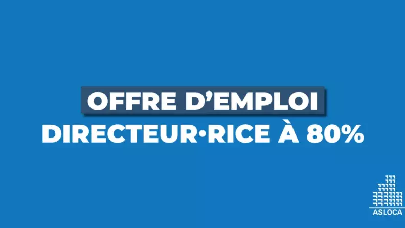 Texte blanc sur fond bleu avec écrit "offre d'emploi : directeur·rice"